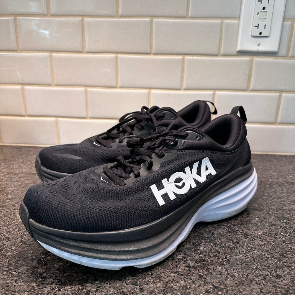 Hoka Bondi 8 Black and White 11.5 Wide 2E
